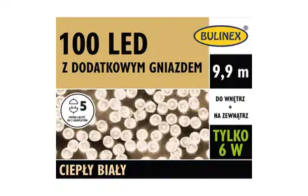 Lampki Led 100l Dodatkowe Gniazdo  5m Wyłącznik Czasowy Biały Ciepły 13-108 Bulinex