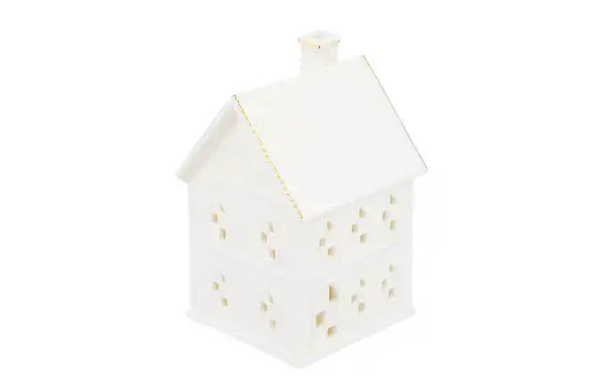 DOMEK LED PORCELANOWY ZE ZŁOTĄ LINIĄ 7X6,5X10 CM